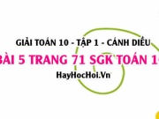 Giải bài 5 trang 71 Toán 10 Tập 1 SGK Cánh Diều